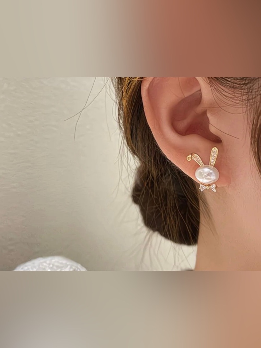 Gold Pearl Drop Earring with CZ Accents - Women Jewelry